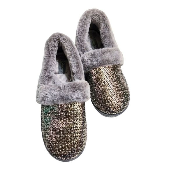 Skechers Plush Faux-Fur Metallic Slippers Cozy Campfire Pewter | 9.5 - Picture 2 of 6